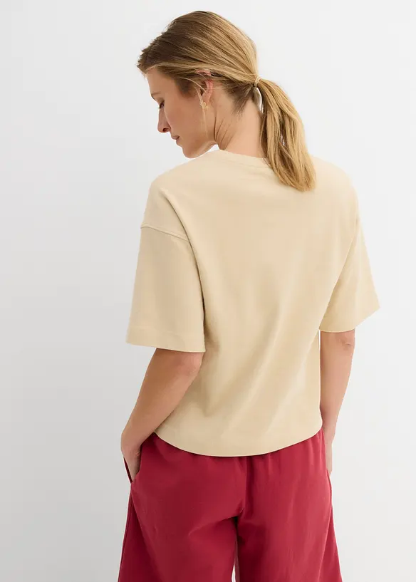 Boxy-Shirt aus schwerer Bio-Baumwolle in beige von hinten (im Anschnitt) - bonprix