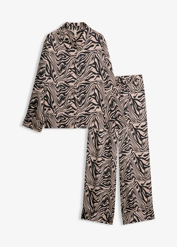 Gewebter Pyjama aus Satin in schwarz von vorne - bonprix