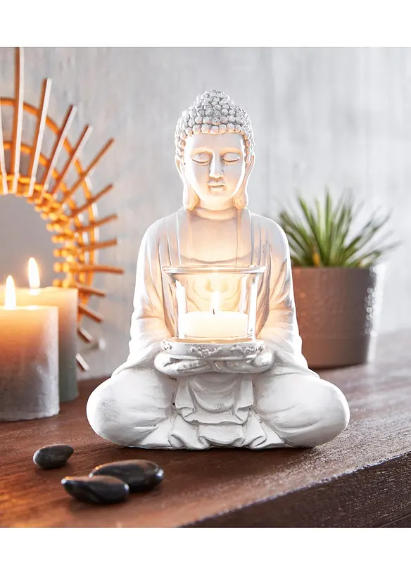 Teelichthalter in Buddha-Form in weiß (Ambiente) - bonprix