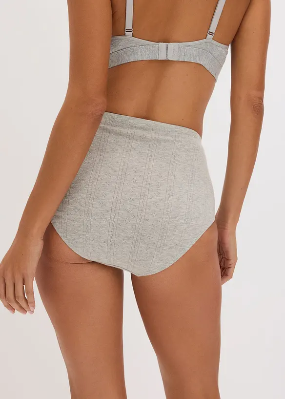 Highwaist Slip aus leichter Baumwolle (4er Pack) in grau von hinten - bonprix