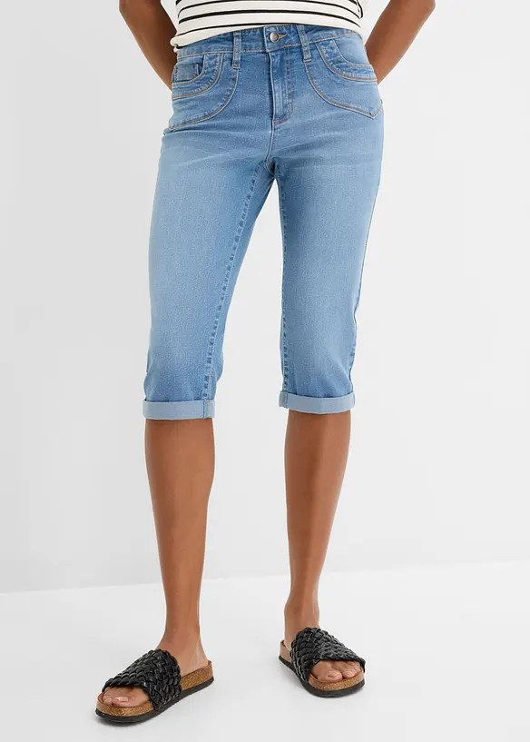 Straight Jeans Mid Waist, cropped in blau von vorne - bonprix