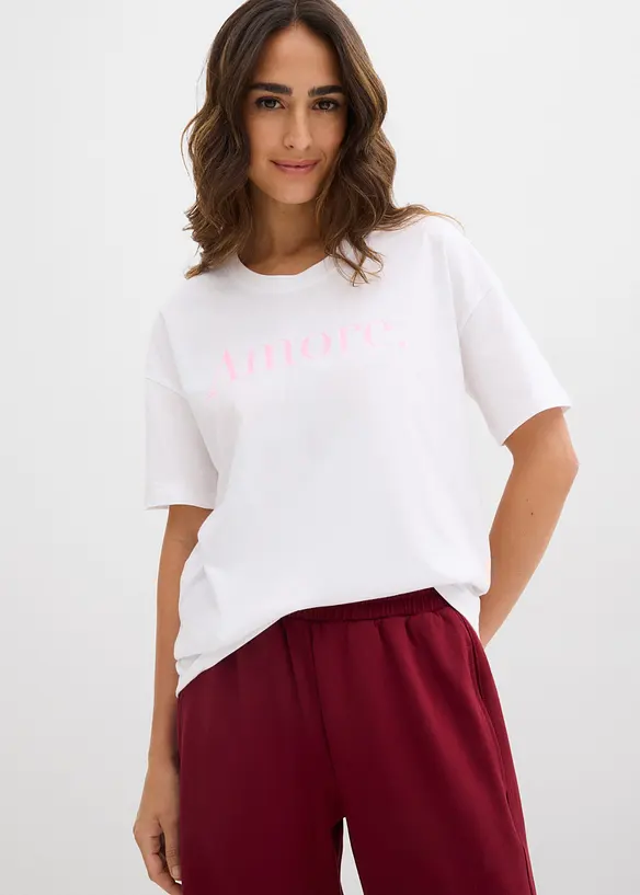 T-Shirt aus reiner Bio-Baumwolle in weiß von vorne (im Anschnitt) - bonprix