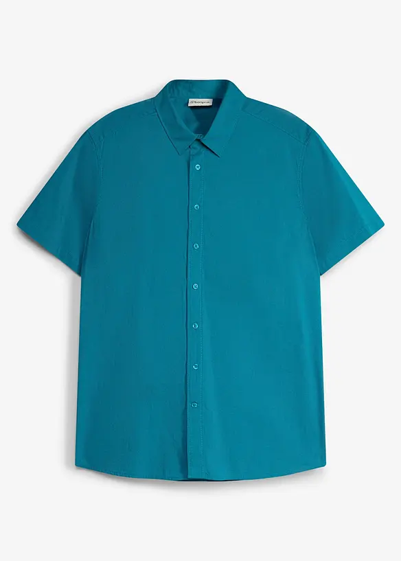 Stretch-Kurzarmhemd in Slim Fit in petrol von vorne - bonprix