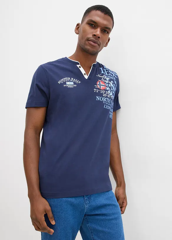 Henleyshirt mit V-Ausschnitt in blau von vorne (im Anschnitt) - bonprix
