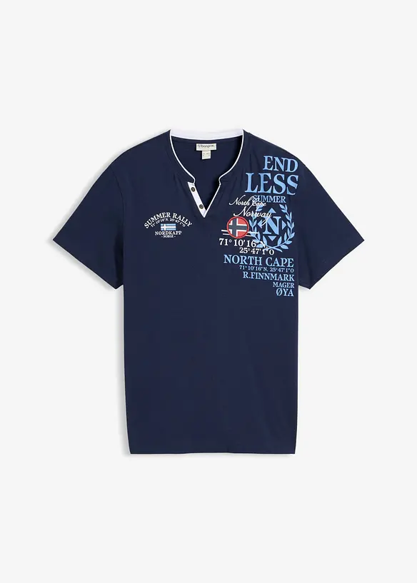 Henleyshirt mit V-Ausschnitt in blau von vorne - bonprix