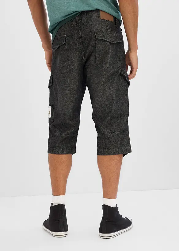 Leichte Jeans-Long-Cargobermuda, Relaxed Fit in schwarz von hinten - bonprix