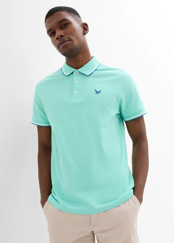 Piqué-Poloshirt aus reiner Bio-Baumwolle in grün von vorne (im Anschnitt) - bonprix