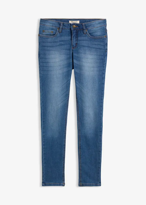 Skinny Jeans Mid Waist, Stretch in blau von vorne - bonprix