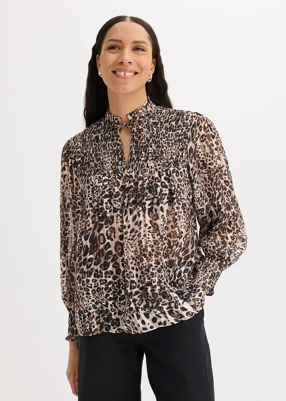 Tunika-Bluse mit Bindedetail in beige von vorne (im Anschnitt) - bonprix
