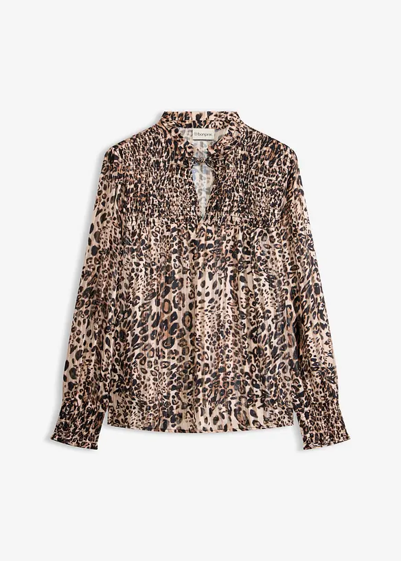 Tunika-Bluse mit Bindedetail in beige von vorne - bonprix