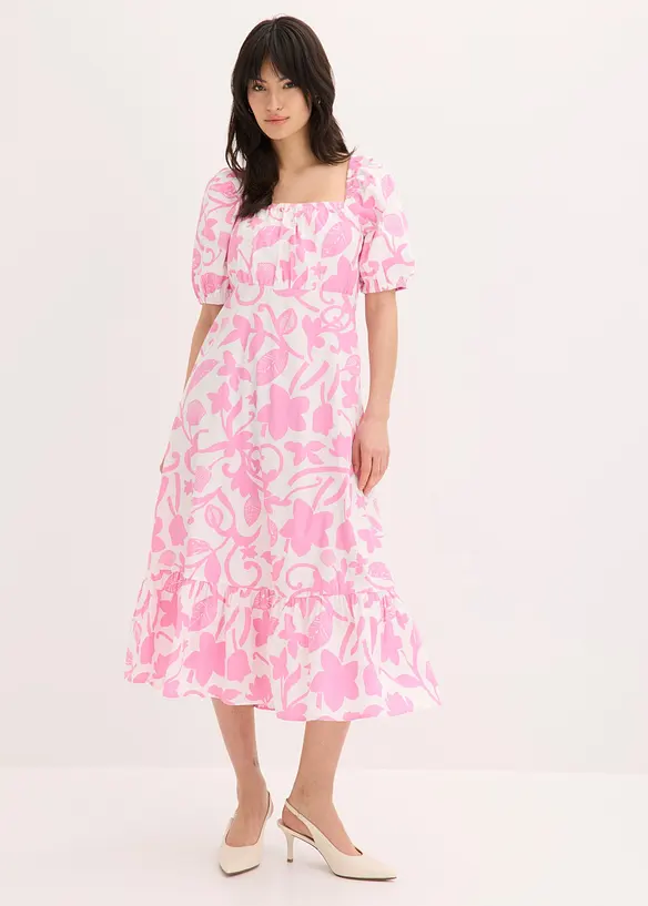 Midikleid aus reiner Bio-Baumwolle in weiß von vorne (Totalaufnahme) - bonprix