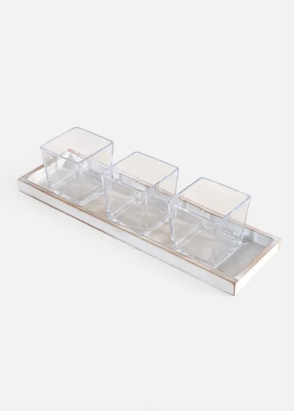 Tablett mit 3 Glasschalen in weiß von vorne - bonprix