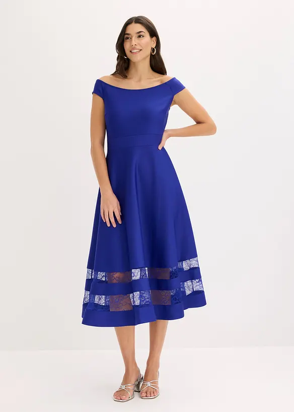 Carmen-Kleid mit Spitze in blau von vorne (Totalaufnahme) - bonprix Carmen-Kleid mit Spitze in blau von vorne (Totalaufnahme) - bonprix