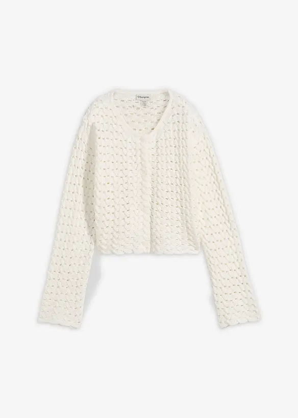 Ajour-Strickjacke in weiß von vorne - bonprix Ajour-Strickjacke in weiß von vorne - bonprix