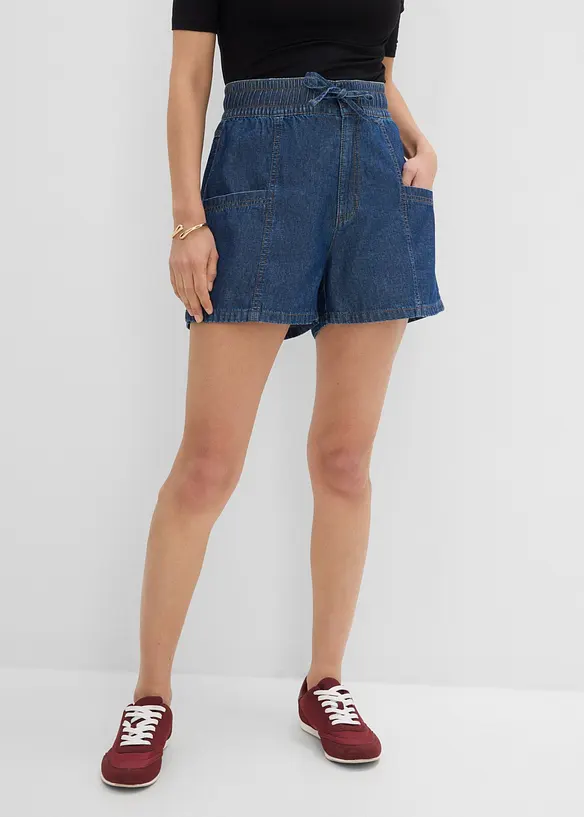 Jeans-Shorts High Waist, Bequembund in blau von vorne - bonprix Jeans-Shorts High Waist, Bequembund in blau von vorne - bonprix