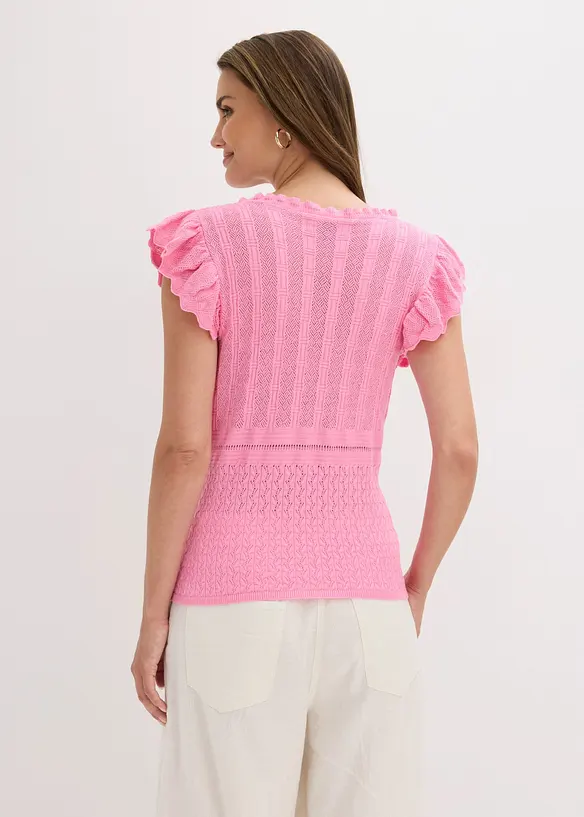 Strickshirt aus softem Viskose-Mix in rosa von hinten (im Anschnitt) - bonprix