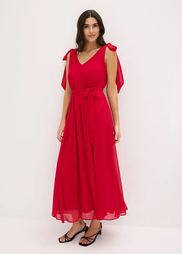 Chiffonkleid mit Schleifendetails in rot von vorne (Totalaufnahme) - bonprix Chiffonkleid mit Schleifendetails in rot von vorne (Totalaufnahme) - bonprix