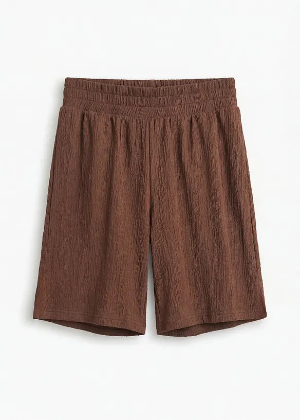 Schlupf-Shorts aus Borkencrepe in braun von vorne - bonprix