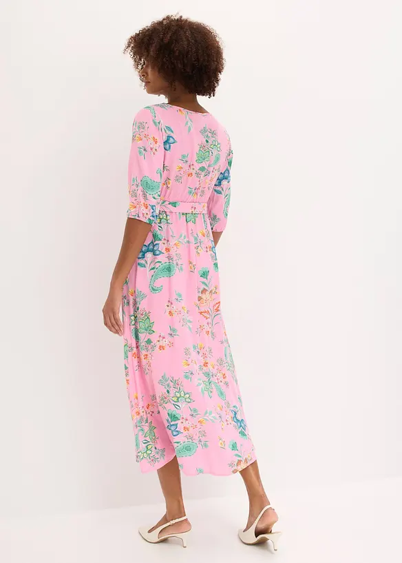 Midikleid aus fließender Viskose in rosa von hinten (Totalaufnahme) - bonprix