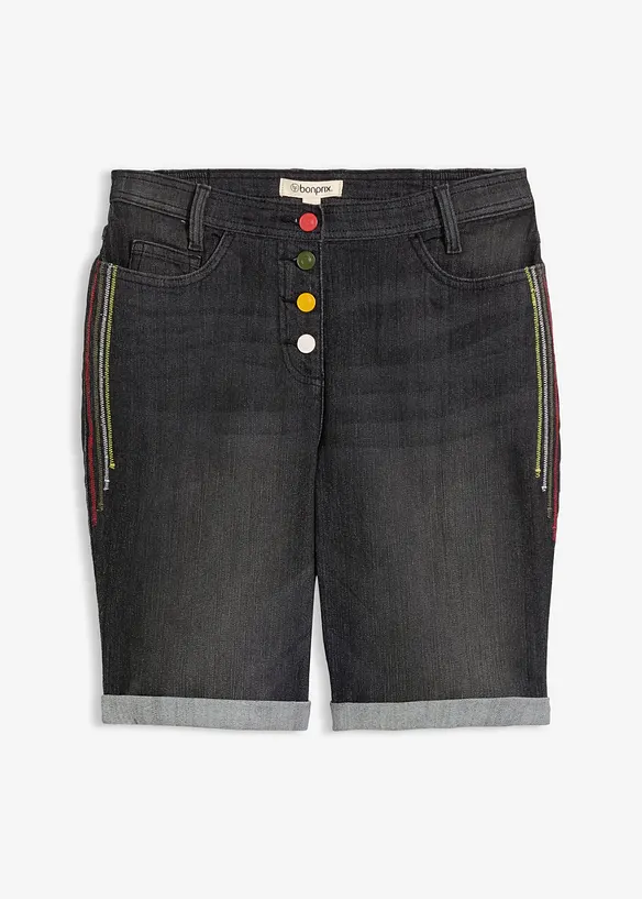 Jeans Bermuda Mid Waist, Bequembund in schwarz von vorne - bonprix
