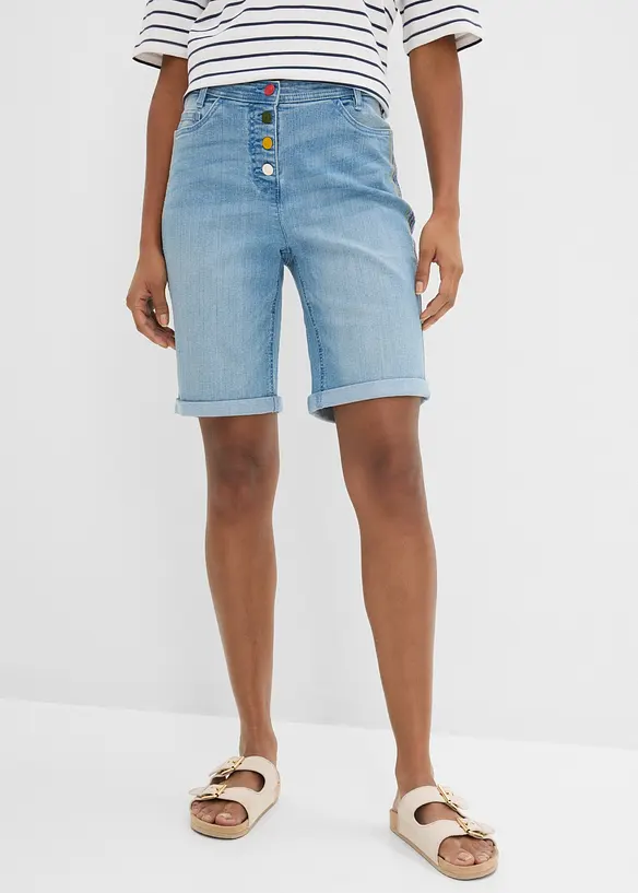 Jeans Bermuda Mid Waist, Bequembund in blau von vorne - bonprix