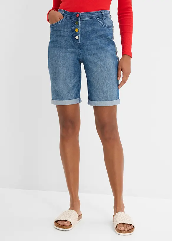 Jeans Bermuda Mid Waist, Bequembund in blau von vorne - bonprix