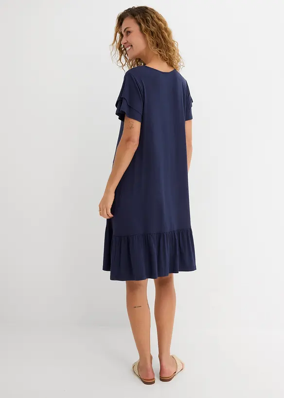 Jerseykleid mit Volant aus Viskose-Mix in blau von hinten (Totalaufnahme) - bonprix Jerseykleid mit Volant aus Viskose-Mix in blau von hinten (Totalaufnahme) - bonprix
