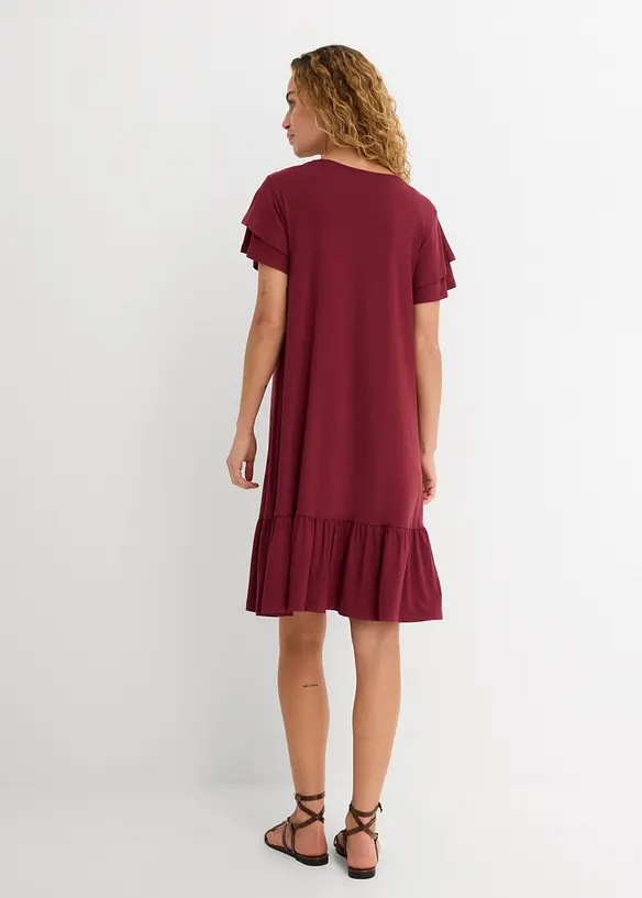 Jerseykleid mit Volant aus Viskose-Mix in rot von hinten (Totalaufnahme) - bonprix Jerseykleid mit Volant aus Viskose-Mix in rot von hinten (Totalaufnahme) - bonprix