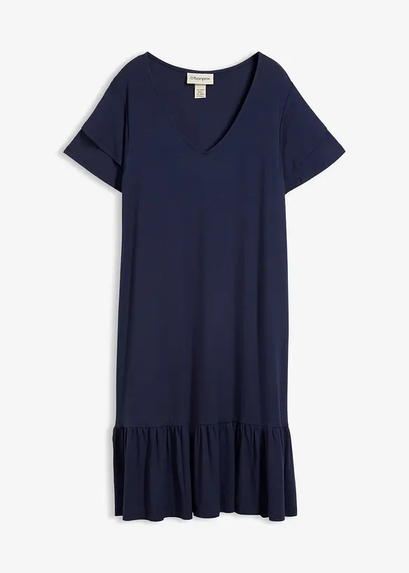 Jerseykleid mit Volant aus Viskose-Mix in blau von vorne - bonprix Jerseykleid mit Volant aus Viskose-Mix in blau von vorne - bonprix