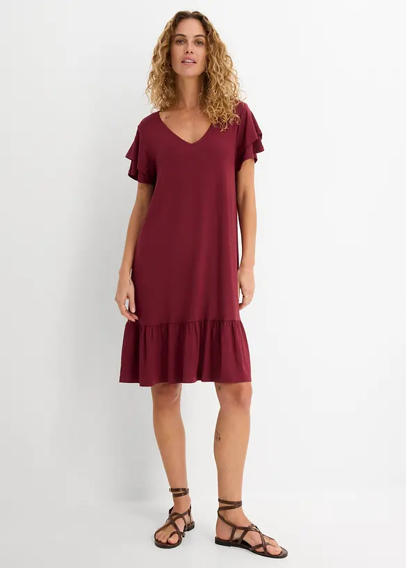 Jerseykleid mit Volant aus Viskose-Mix in rot von vorne (Totalaufnahme) - bonprix Jerseykleid mit Volant aus Viskose-Mix in rot von vorne (Totalaufnahme) - bonprix