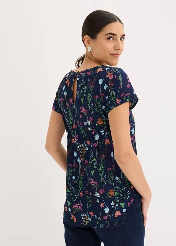 Blusenshirt mit Rundhals-Ausschnitt in blau von hinten (im Anschnitt) - bonprix