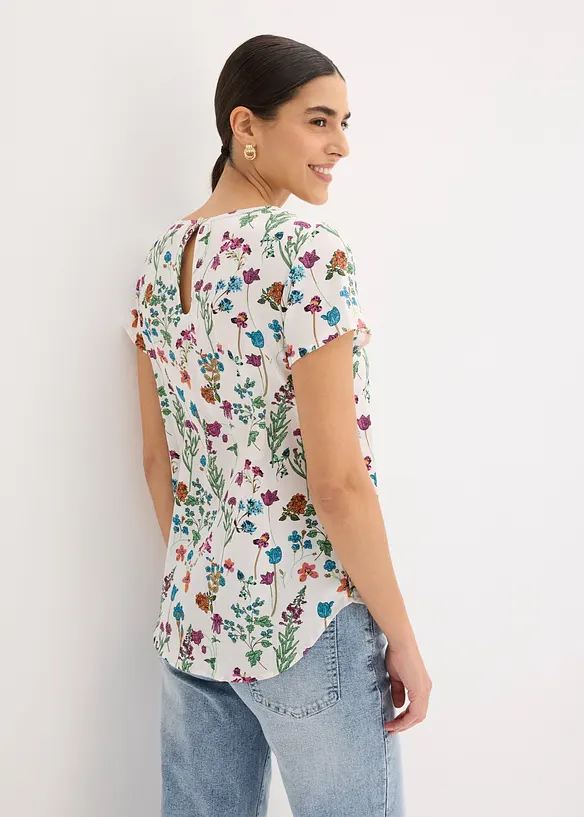 Blusenshirt mit Rundhals-Ausschnitt in weiß von hinten (im Anschnitt) - bonprix