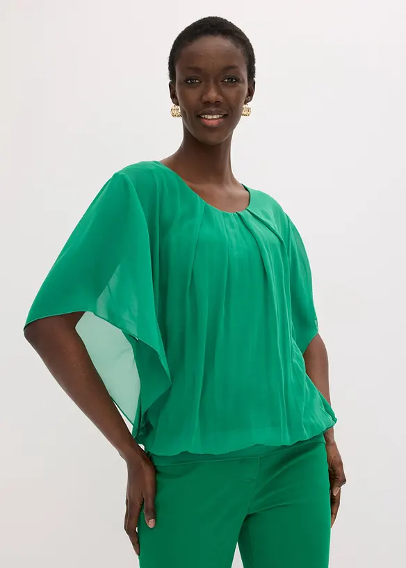 Chiffonbluse mit Fledermausärmel in grün von vorne (im Anschnitt) - bonprix Chiffonbluse mit Fledermausärmel in grün von vorne (im Anschnitt) - bonprix