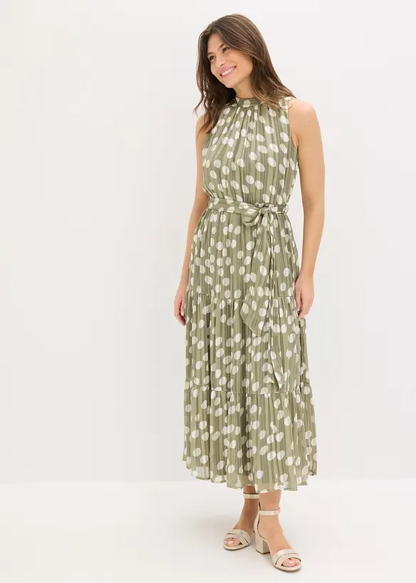 Chiffonkleid mit Glitzer in grün von vorne (Totalaufnahme) - bonprix