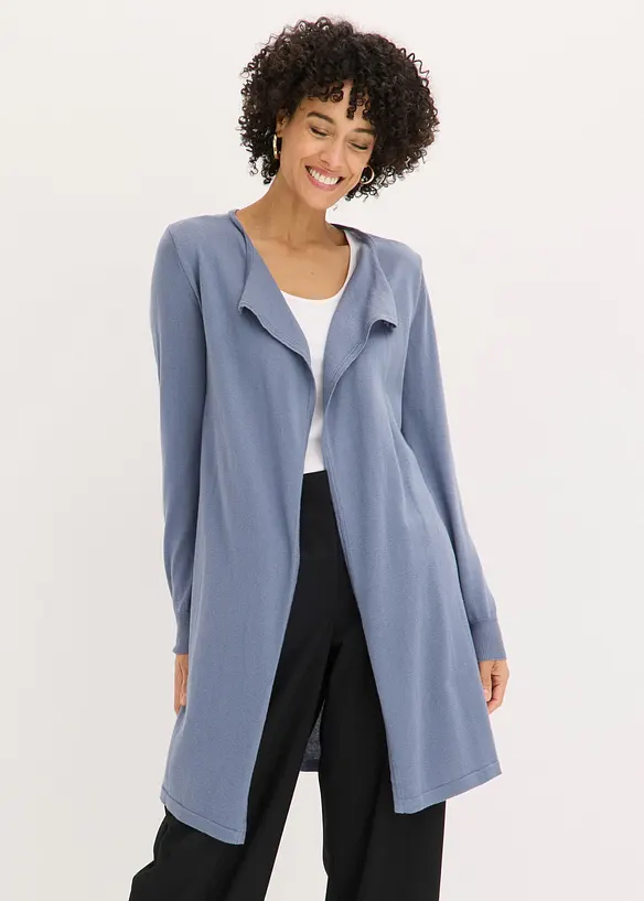 Longstrickjacke in blau von vorne (im Anschnitt) - bonprix Longstrickjacke in blau von vorne (im Anschnitt) - bonprix
