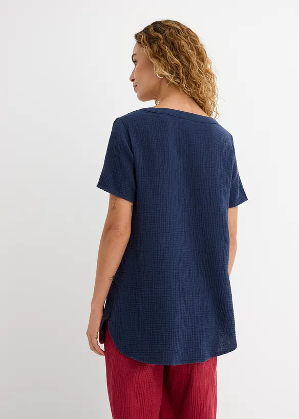 Musselin-Long-Tunika aus reiner Baumwolle in blau von hinten (im Anschnitt) - bonprix Musselin-Long-Tunika aus reiner Baumwolle in blau von hinten (im Anschnitt) - bonprix