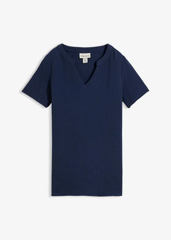 Musselin-Long-Tunika aus reiner Baumwolle in blau von vorne - bonprix Musselin-Long-Tunika aus reiner Baumwolle in blau von vorne - bonprix
