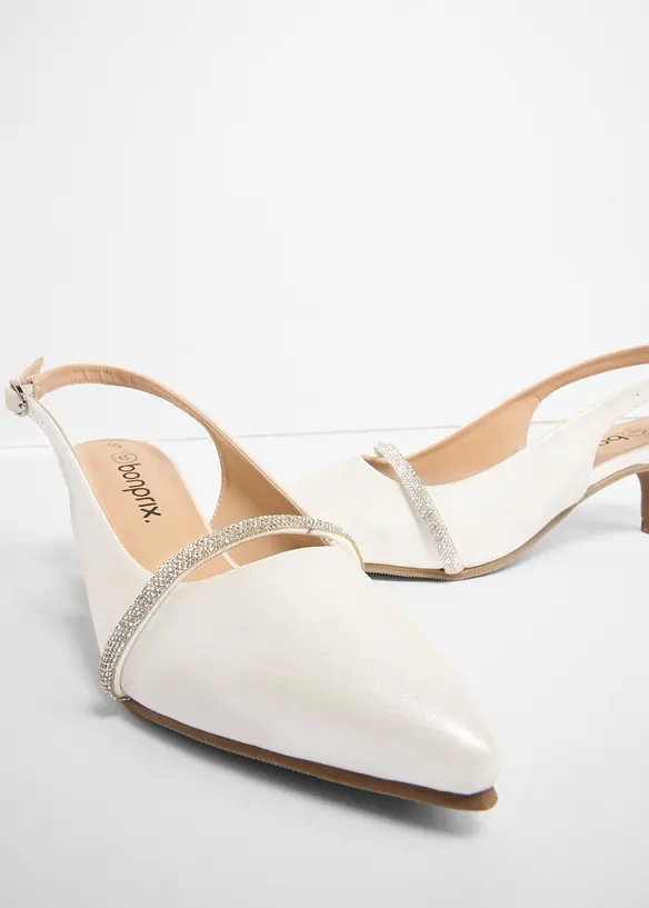 Slingpumps mit Glitzersteinen in weiß - bonprix
