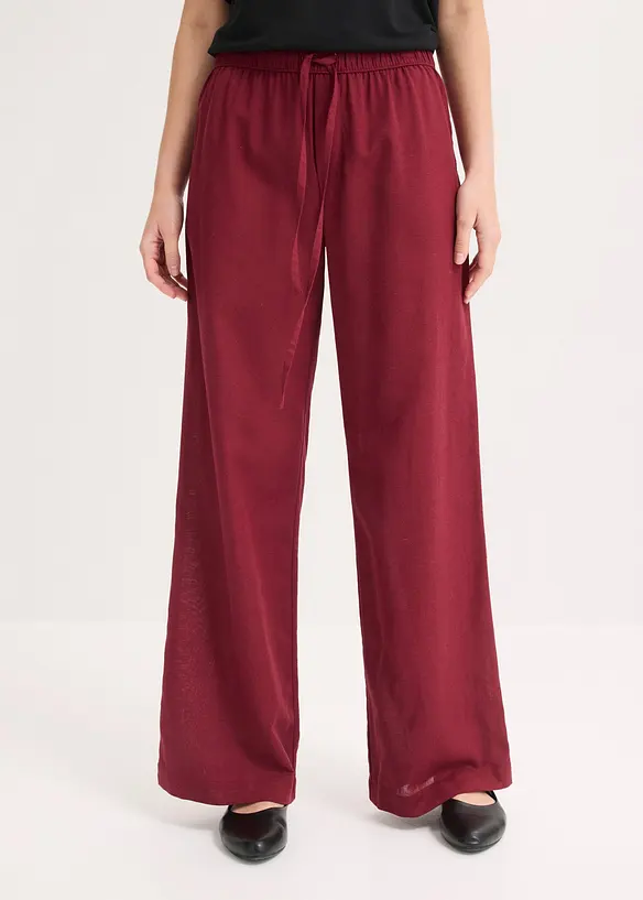 Palazzo-Hose aus luftigem Leinen-Mix in rot von vorne - bonprix Palazzo-Hose aus luftigem Leinen-Mix in rot von vorne - bonprix