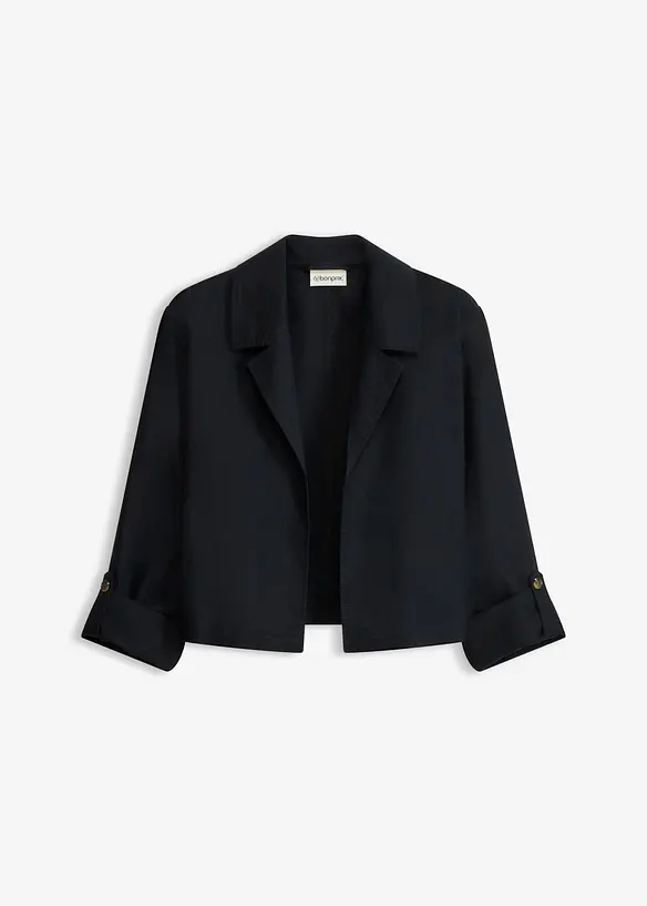 Blusenjacke aus Leinenmix in schwarz von vorne - bonprix