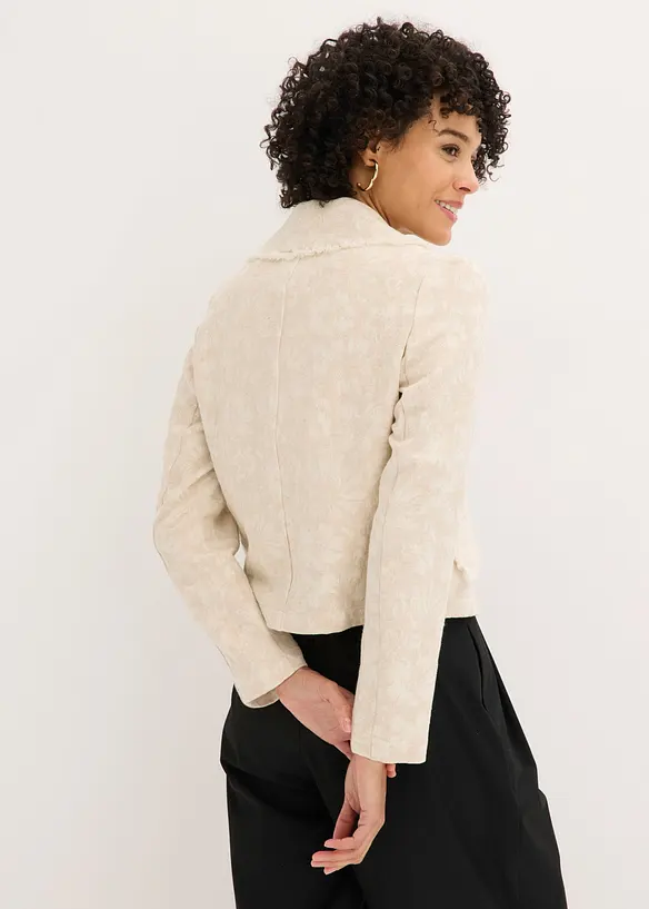 Jacke aus Baumwolljacquard mit Leinenanteil in beige von hinten (im Anschnitt) - bonprix