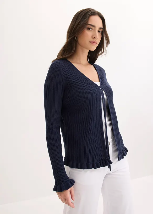 Feinstrickjacke aus Baumwoll-Mix in blau von vorne (im Anschnitt) - bonprix Feinstrickjacke aus Baumwoll-Mix in blau von vorne (im Anschnitt) - bonprix