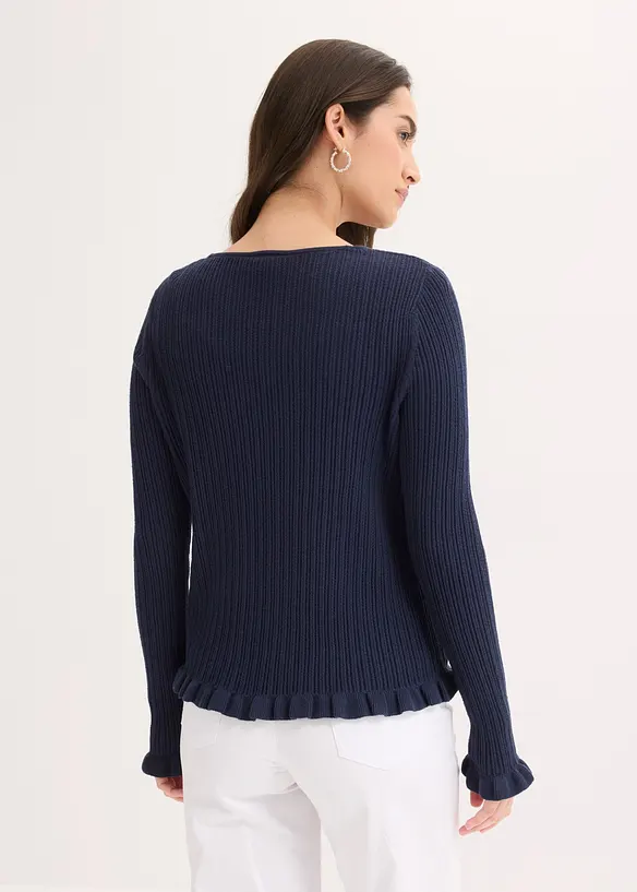 Feinstrickjacke aus Baumwoll-Mix in blau von hinten (im Anschnitt) - bonprix Feinstrickjacke aus Baumwoll-Mix in blau von hinten (im Anschnitt) - bonprix