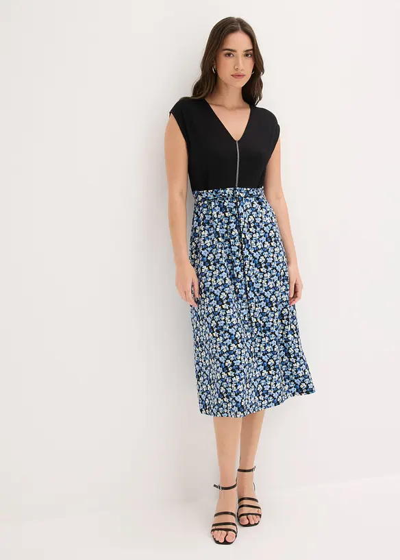Midi-Jerseykleid aus Viskose-Mix in blau von vorne (Totalaufnahme) - bonprix Midi-Jerseykleid aus Viskose-Mix in blau von vorne (Totalaufnahme) - bonprix