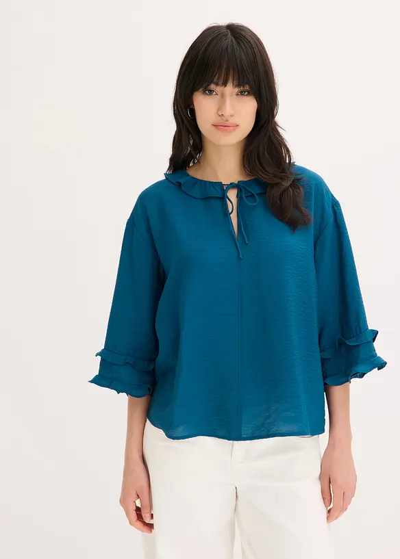 Boheme Bluse aus feinem Viskose-Mix in petrol von vorne (im Anschnitt) - bonprix Boheme Bluse aus feinem Viskose-Mix in petrol von vorne (im Anschnitt) - bonprix