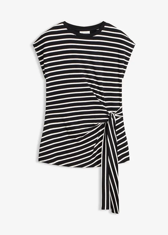 Shirt mit Drapierung in schwarz von vorne - bonprix