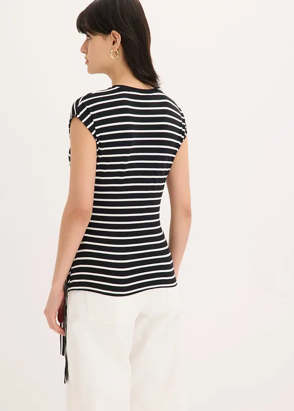 Shirt mit Drapierung in schwarz von hinten (im Anschnitt) - bonprix