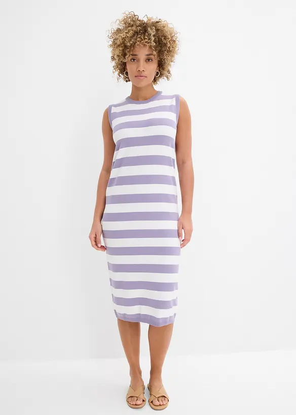 Strickkleid aus Baumwoll-Mix in lila von vorne (Totalaufnahme) - bonprix