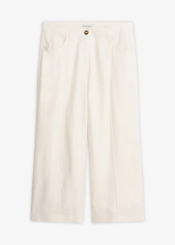 Culotte Hose aus luftigem Leinen-Mix mit Biesen in weiß von vorne - bonprix