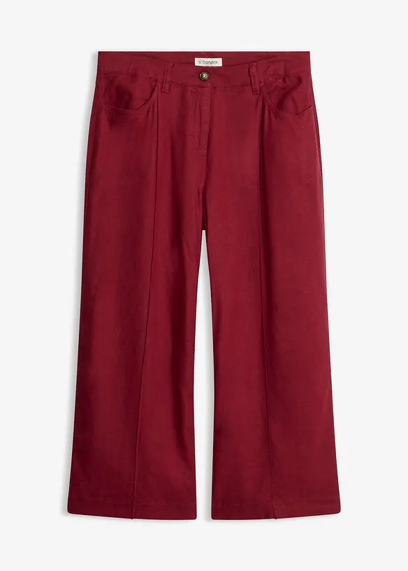 Culotte Hose aus luftigem Leinen-Mix mit Biesen in rot von vorne - bonprix